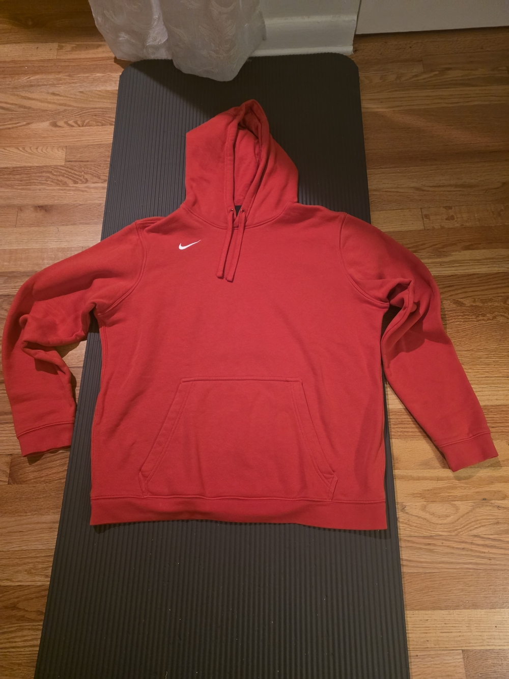 Nike Red Hooded Pullover Sweatshirt with White Swoosh